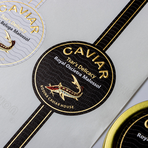 Tùy chỉnh trứng cá muối nhôm có thể Sticker lá vàng in ấn nhãn Logo kaviar nhãn trứng cá muối <span class=keywords><strong>tin</strong></span> nhãn dán nhãn cho sang trọng bao bì thực phẩm - Product Image 2