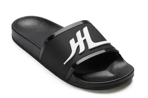 Henghao Factory Price Oem Logo Pu Soft 3d Rubber Logo Sole Black Sliders Slippers For Unisex Blank Slide Sandal