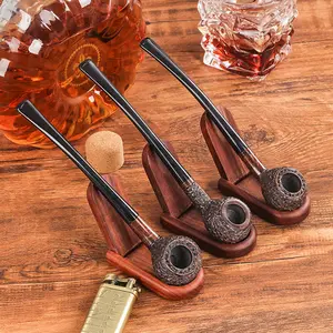 Wholesale Tobacco Smoking Pipe Accessories Handmade Hand Pipe Traditional Stone Nanmu Long Handle Smoking Pipe