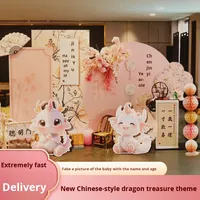 Nouvel ensemble de ballons en carton KT Dragon Chinois Rose, toile de fond imprimée numériquement, décor de scène festive tout-en-un pour anniversaire garçons et filles