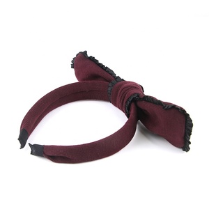 De moda <span class=keywords><strong>las</strong></span> <span class=keywords><strong>niñas</strong></span> arco Cruz nudo superior, Banda de la cabeza de algodón hecho a mano de plástico rojo <span class=keywords><strong>vino</strong></span> diadema - Product Image 4