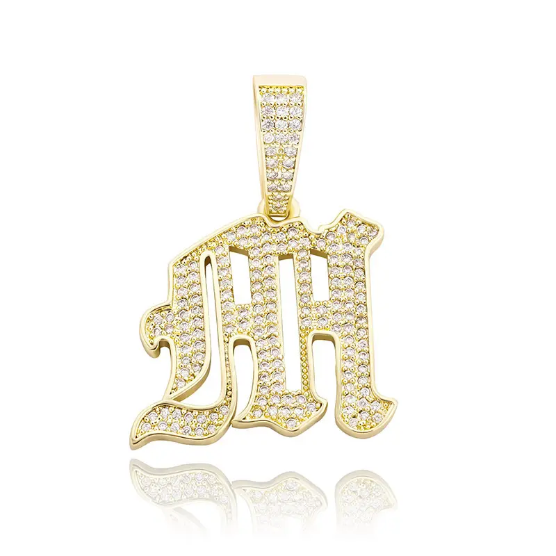 Custom 18k Gold Plated Hip Hop Brass Chain Zircon Alphabet Pendant Initial Letter Necklace With Initials