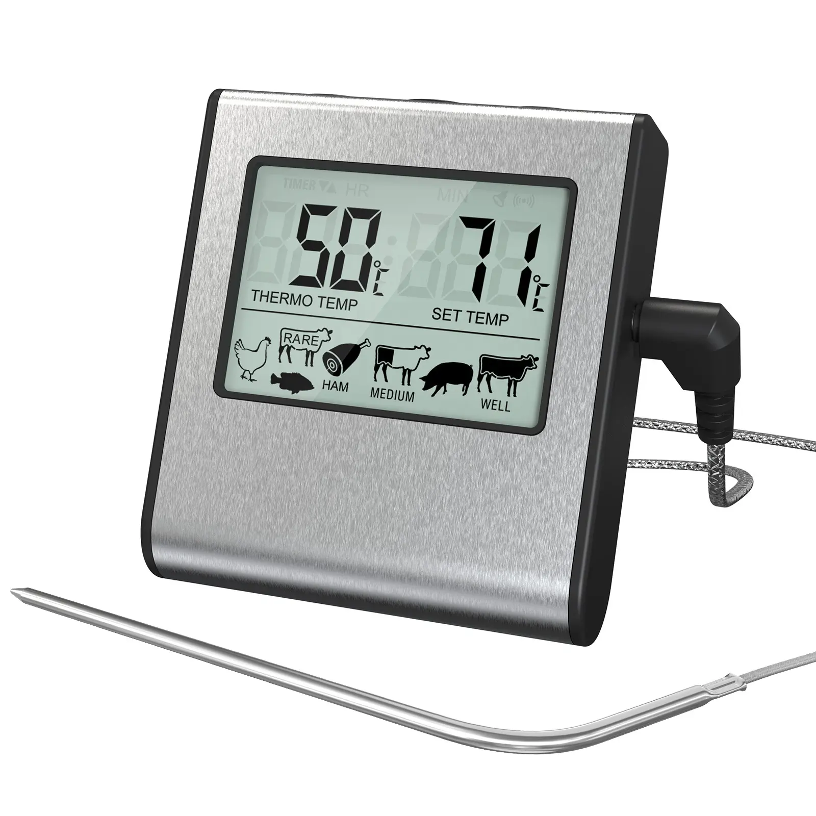 KH-TH047 Large LCD Digital Cooking Food Meat Smoker Oven Kitchen BBQ Grill Thermometer with Timer Stainless Steel Probe