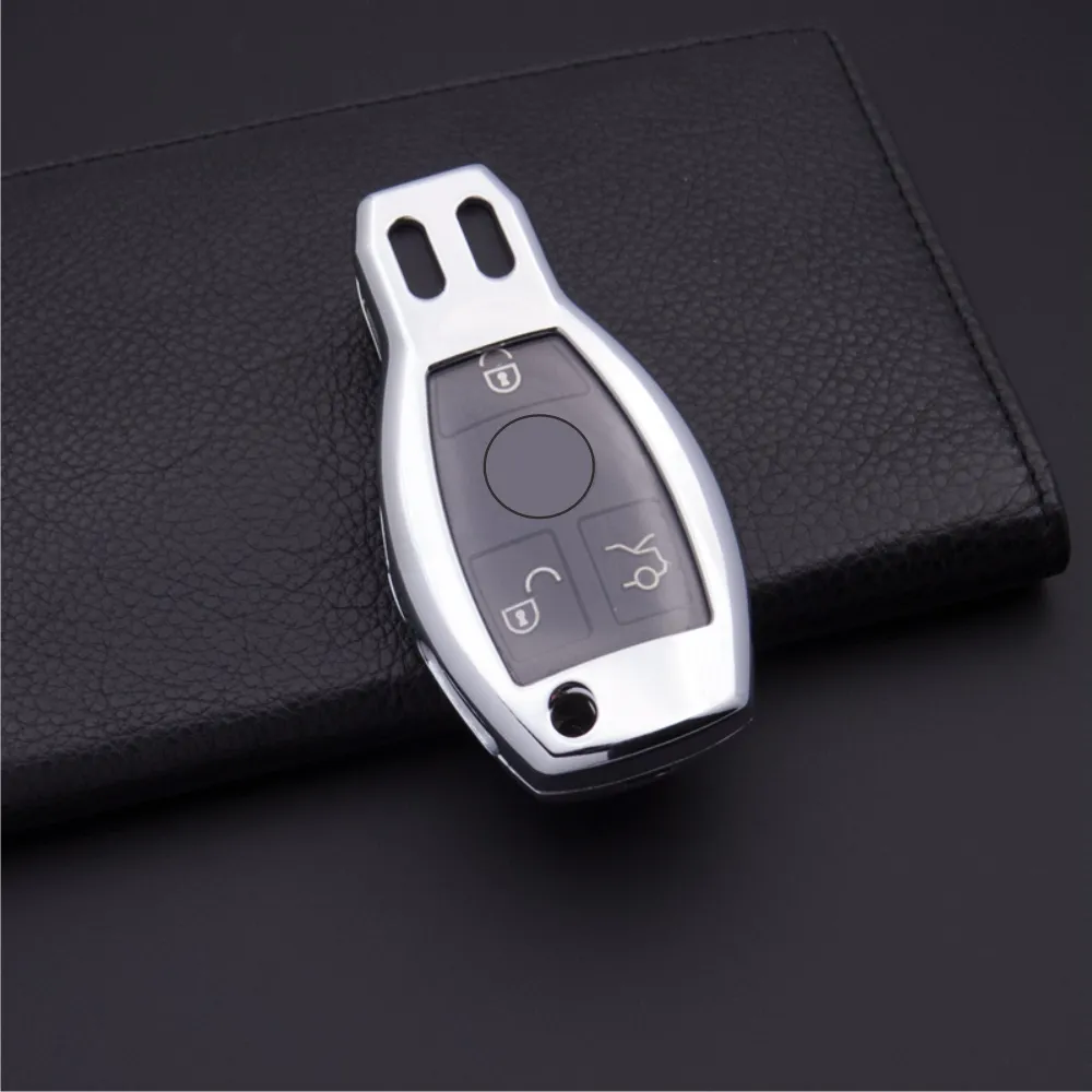 CHROME CAR KEYLESS ENTRY SMART KEY FOB REMOTE METAL COVER CASE SKIN SLEEVE JACKET For Mercedes Benz