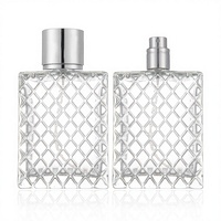 Vente en gros de flacons de parfum en verre plat transparent de 50 ml avec pulvérisateur à pompe, impression sérigraphique, rechargeables, pour crème pour le visage et diffuseur de parfum