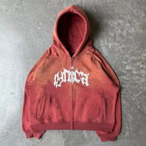 Sudadera con capucha extragrande para hombre, estilo urbano, con cremallera, de algodón, con letras 3D de espuma personalizadas y estampado en relieve, OEM - Product Image 4