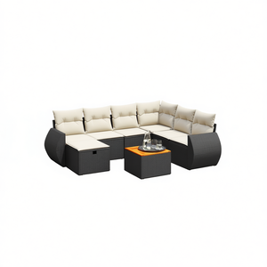 Ensemble de canapés modulaires d'extérieur en rotin PE D0100XFT1X6, mobilier de jardin noir au design contemporain avec coussins en mousse haute densité - Product Image 1