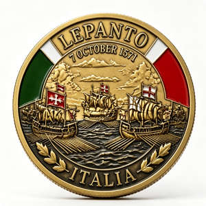 Pièce commémorative de la bataille de Lepanto 1571, plaquée or, en bronze frappé, objet d'art historique de collection, jeton d'Italie - Product Image 6