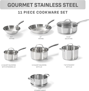 Ensemble de casseroles en acier inoxydable 11 pièces, directement de l'usine, finition polie, compatible induction et gaz, antiadhésif, passe au lave-vaisselle et au <span class=keywords><strong>four</strong></span> - Product Image 2