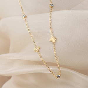 Chris April minimalista 316L Acero inoxidable trébol de cuatro hojas claro circón cuentas satélite cadena collar - Product Image 3