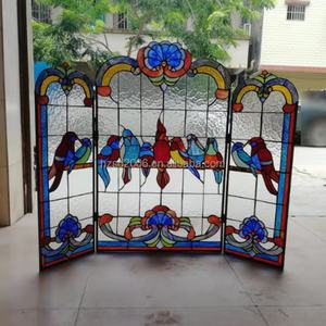 Écran de cheminée solide en verre Tiffany personnalisé directement en usine, avec oiseaux en vitrail, pour éclairage et décoration - Product Image 5