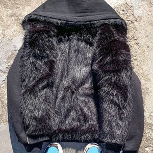 Custom Heavyweight <b>Thick</b> <b>Fleece</b> Double Layer Zip up Fur Reversible Jacket Manufacturer Drop Shoulder Winter <b>Men</b> Blank Fur Hoodie - Product Image 2