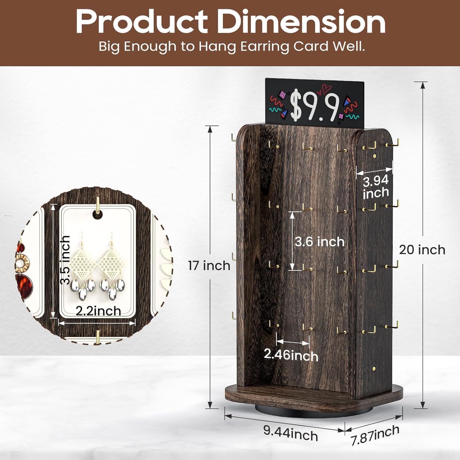 Apache Custom Wood Rotating Jewelry Display Stand Earring Display Rack for Jewelry Store — view 2