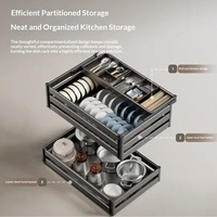 Étagère à vaisselle coulissante en aluminium, style moderne et minimaliste, à trois niveaux, pour rangement ajustable des bols dans les armoires de cuisine