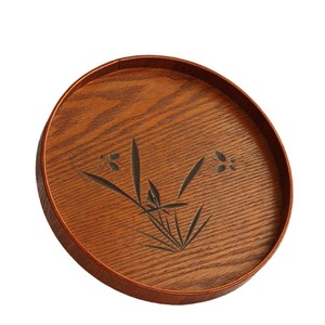 Japanese Style Wooden <b>Tray</b> Round Oval With Flower Pattern For Home <b>Tea</b> Serving Custom Logo Available - Product Image 5