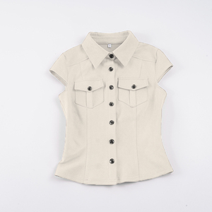 Camisa Vintage Y2K de Estilo Urbano para Mujer, Corte Ajustado, Bolsillos Tipo Cargo, Cuello Solapa, Denim de Algodón, Botones, Ecológica y Transpirable - Product Image 6