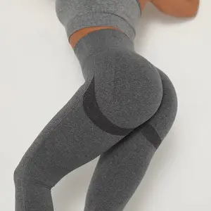 Kadın dikişsiz tayt Yoga pantolon dikişsiz yüksek belli ganimet spor tayt Scrunch popo tayt spor giyim