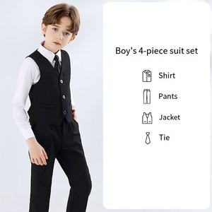 Ensemble de <span class=keywords><strong>costume</strong></span> formel 4 pièces pour garçons élégants gilets sur mesure noirs et blancs avec nœuds papillon tenue de garçon à fleurs pour les mariages et les événements - Product Image 1