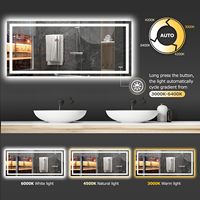 Miroir de salle de bain rectangulaire LED 72x32, anti-buée, à intensité variable, rétroéclairé + éclairé par l'avant, intelligent, sans cadre, en verre trempé incassable CN