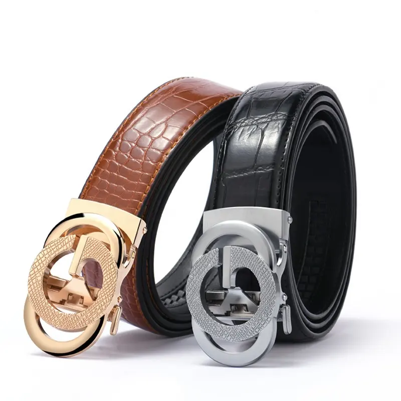 Men's fashion business casual crocodile pattern gold silver automatic buckle belt Men's pants accessories