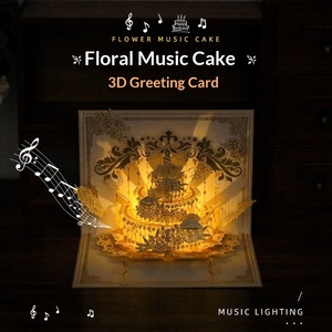 Carte de vœux d'anniversaire en forme de gâteau avec musique et éclairage, design 3D, vent, joyeux anniversaire, vente en gros pour fabricants - Product Image 2
