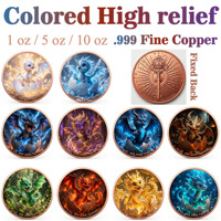 Pièce de monnaie en cuivre pur 999 de 5 oz, série Dragon qui brise la coquille, en relief 3D, couleur UV, édition collector colorée