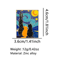 Pin Bros Unisex Lucu Van Gogh Hitam untuk Bros Enamel Lunak Berlapis 3D dari Paduan Seng, Aksesoris Perhiasan Imut untuk Pakaian, Tas, dan Kerah