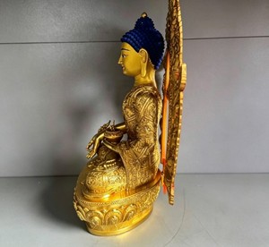 Statue <span class=keywords><strong>de</strong></span> <span class=keywords><strong>Bouddha</strong></span> <span class=keywords><strong>de</strong></span> la Guérison en laiton doré, style tibétain, statue <span class=keywords><strong>de</strong></span> Bhaisajyaguru avec plaque dorsale - Product Image 4