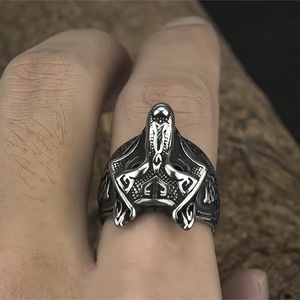 Yunnique – bague tête de loup Viking en acier titane pour hommes, style européen et américain, bijoux géométriques animaux Hip Hop, cadeau - Product Image 2