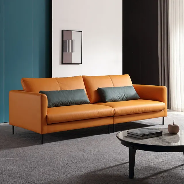 Italian light luxury leather sofa living room small family size three or four person simple modern leather sofa combination