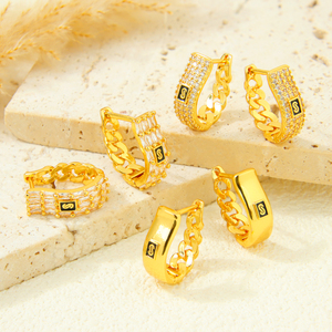 Latest Dubai Fashion Stud Earrings 21k Gold Plated Italian Luxury Zirconia Earrings Jewelry for Women Event Party - Product Image 5