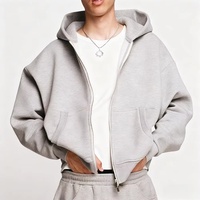 Sweat à capuche zippé OEM FY Heavyweight, coupe oversize à épaules tombantes, style streetwear, 400 GSM, en molleton bouclette uni, coupe carrée, pour homme