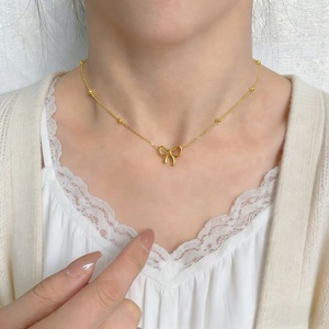 Wholesale the Latest Popular Fashion Cute Hollow-out Bow Pendant <b>Necklace</b> Vintage Female Jewelry Set for Gift Party Wedding - Product Image 1