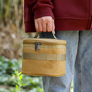 Khaki Oxford Cloth Tote Bag Portable Outdoor Storage For Camping Picnic Condiments And Oil Bottles Foldable Design - Product Image 1