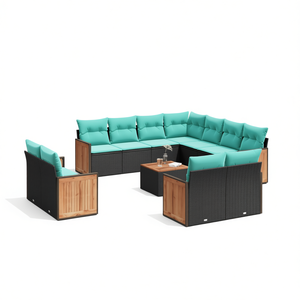 D0100X3ZX3J Patio Sofa Set 12-Piece Black Poly Rattan Outdoor Storage Solution Elegant <b>Rectangle</b> Design - Product Image 1