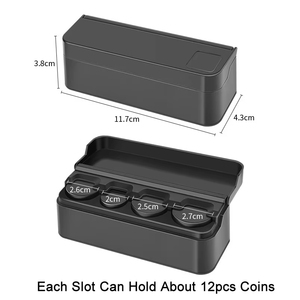 Distributeur de pièces de monnaie noir à 4 compartiments pour voiture, trieur et collecteur de pièces avec ressort, mini boîte de rangement sécurisée portable pour magasin, extérieur, voiture - Product Image 3
