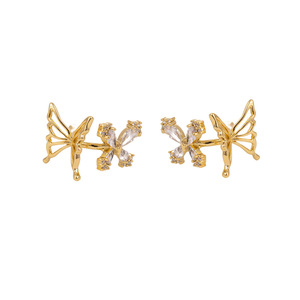 Butterfly Clip-On <b>Earrings</b> Gold Zircon Encrusted For Women Fashion Jewelry No <b>Piercing</b> Required - Product Image 5