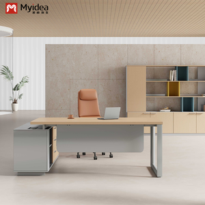 <span class=keywords><strong>Myidea</strong></span> Bureau de direction en L en bois massif avec sous-armoire et plusieurs pieds en acier pour immeuble de bureaux - Product Image 1