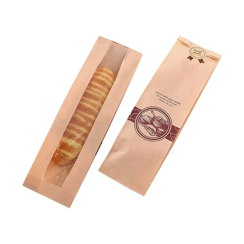 사용자 정의 인쇄 에코 친화적 인 베이커리 식품 바게트 로프 쿡 ies 포장 크래프트 샌드위치 빵 포장 종이 가방 창