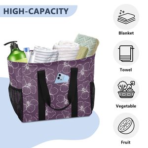 Hawaii Dust <b>Bag</b> Purple Flowers Collapsable Foldable Storage <b>Laundry</b> <b>Bag</b> Utility Multi-purpose Grocery Tote with <b>Mesh</b> Pockets - Product Image 3