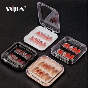 NOUVEAU Vente en gros Nail Art Press On Nails Storage Box 75*75*16mm Transparent Cover Pink Bottom Acrylic Nail Packaging Box