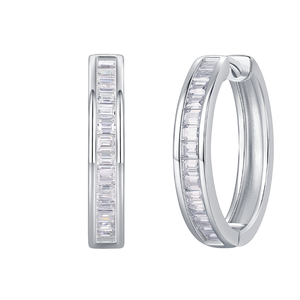 S925 Sterling Silver Rhodium Plated Emerald Cut <b>Moissanite</b> Hoop <b>Earrings</b> | Bezel Setting Luxury Fashion Jewelry for Women Gift - Product Image 1