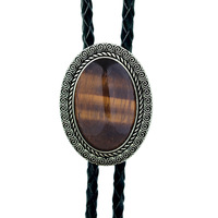 Onyx Time Gem Bolo Tie Vintage Chemise Chaîne Poirot Collier Cordon Cuir Collier Accessoire Transfrontalier