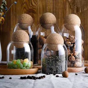 High Borosilicate Kitchen Candy Drinking Tea Coffee Beans Glass Storage Jar with Cork Ball Stopper