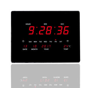 Horloge murale LED moderne à face unique Calendrier numérique ABS Radio avec affichage de la température Date mois année jour pour le salon - Product Image 2