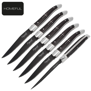 Nuova collezione Laguiole coltello da bistecca con rivestimento nero lama in metallo forgiato manico in legno Pakka - Product Image 2