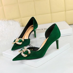 Nouvelles sandales femme en faux daim vert avec strass, bout pointu, talons aiguilles 7CM/10.5CM - Product Image 4