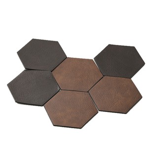 Leather <b>Coaster</b> Hexagon Non Slip New Chinese Style Tea Cup Pad - Product Image 5