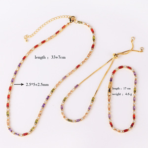 <span class=keywords><strong>Collier</strong></span> <span class=keywords><strong>ras</strong></span> du <span class=keywords><strong>cou</strong></span> et bracelet <span class=keywords><strong>de</strong></span> luxe en zircon cubique taille baguette étincelant, ton or, multicolore, avec chaînes fines en CZ - Product Image 6