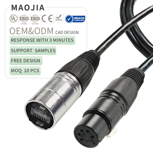 Custom YT-RJ45 Cat5e Cat6 Waterproof EtherCON Connector Male Plug Adapter 8Pin Signal Network Panel Mounts to 5Pin XLR DMX Cable